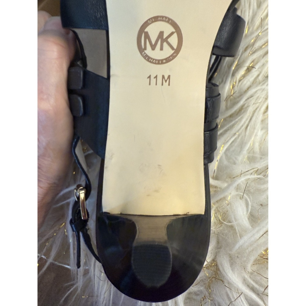 Michael Kors Sandals Sz 11 Melanie Gold Buckle Slingback Stiletto Leather Black - Picture 5 of 16